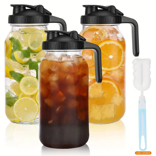 2/3/4pcs 64oz Sun Tea Glass Jar for Outside, Half Gallon Glass Pitcher with Airtight Lid, Water Jug, Milk Container for Fridge, Heavy Duty Wide Mouth Mason Jar for Iced Tea, Cold Brew Coffee, Drink