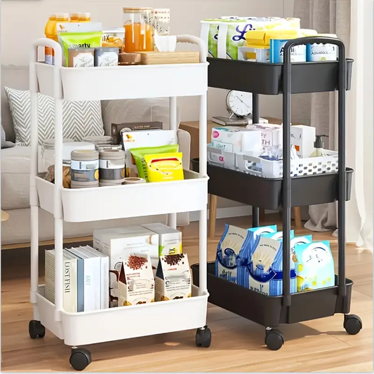3-Tier Durable Plastic Rolling Storage Cart with Wheels